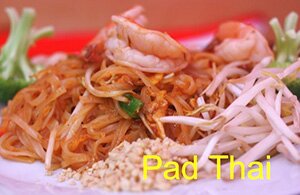 Pad Thai topped with shrimp